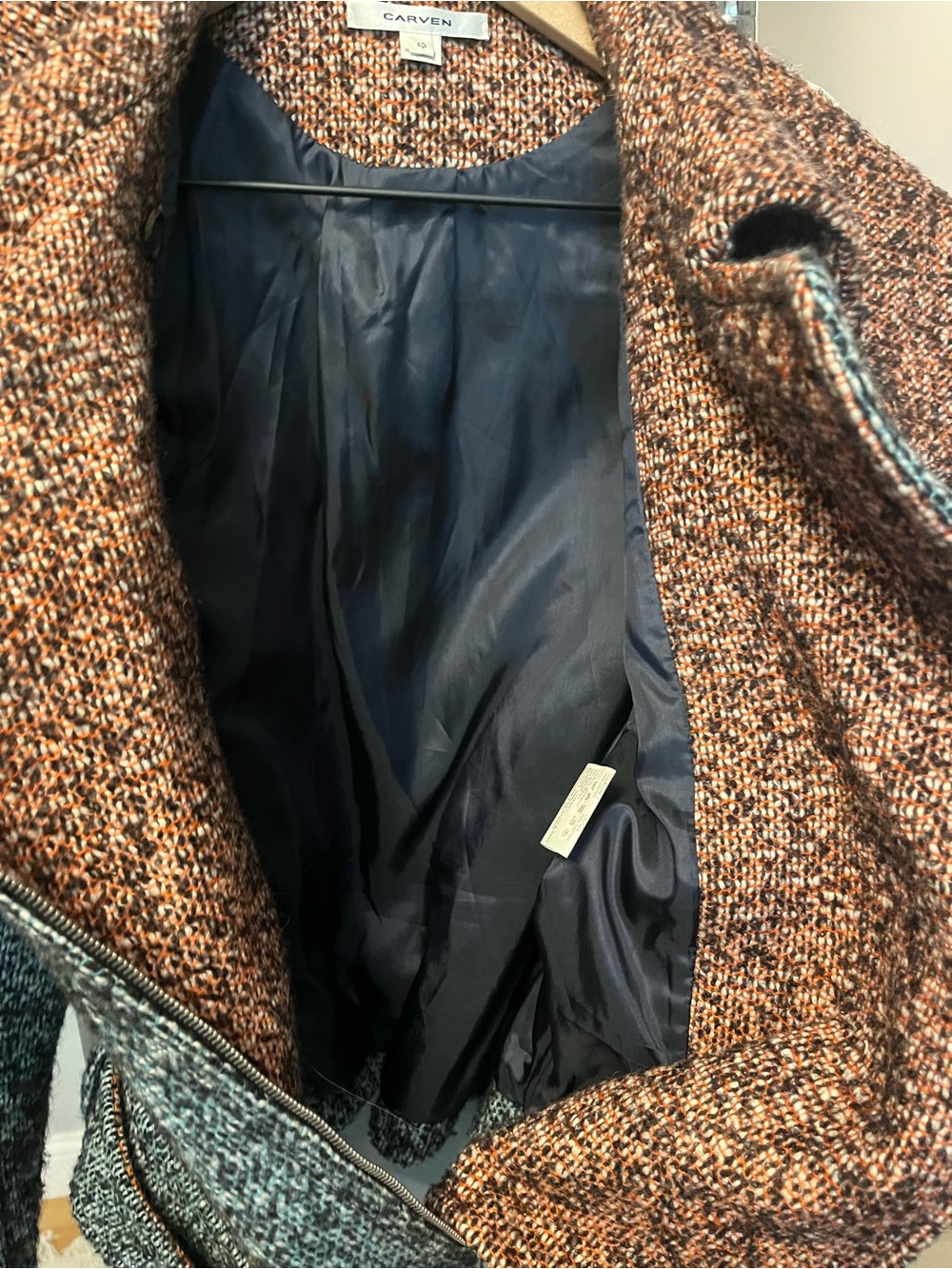 Carven Two-Tone Tweed Jacket in Blue Green and Orange 🍊 - Picture 7 of 7